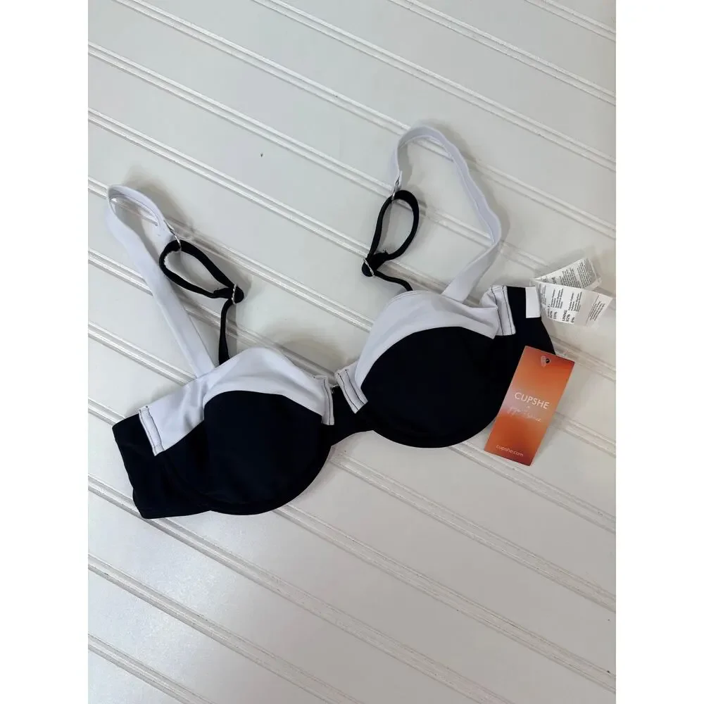 NWT Cupshe 2 PC Swimsuit - Bandeau Colorblocked Top & High Waist Bottom BUNDLE S
